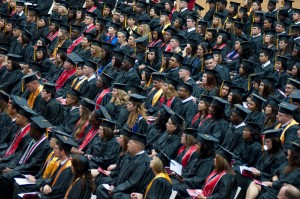 Sea of graduates in caps and gowns