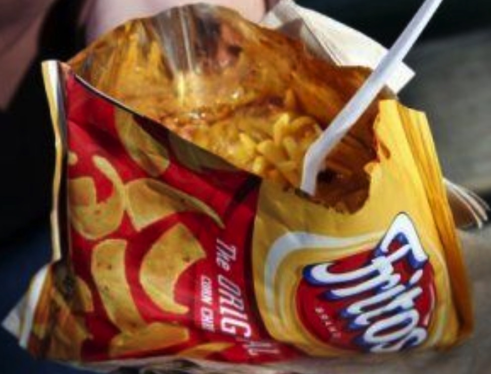 Frito pie with spoon