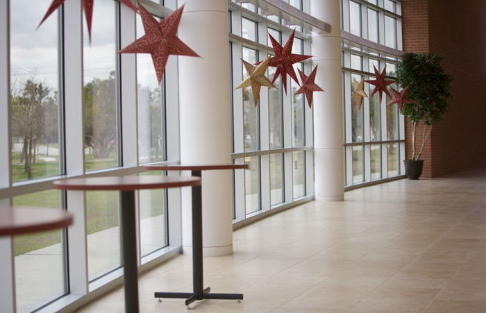 PAC foyer with decorative hanging stars