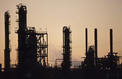 A refinery in silhouette