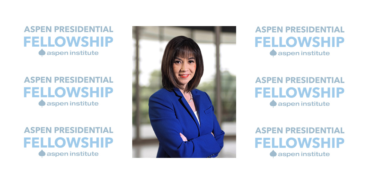 Dr. Villanueva shown with the Aspen Presidental Fellowship logo