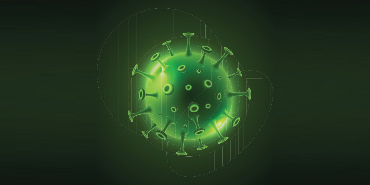 Green illustration of COVID virus