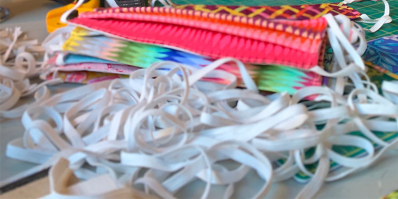 A pile of materials that instructor Tammy Gross will sew into masks, then donate